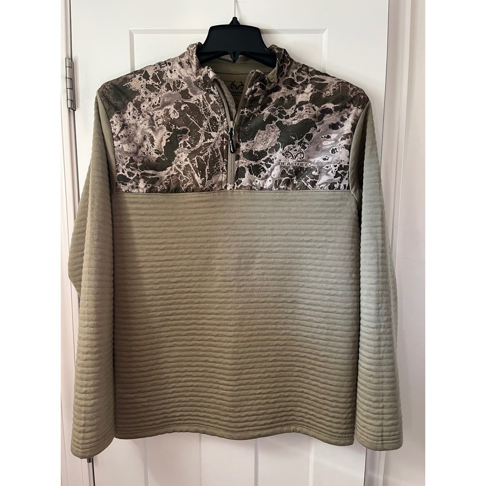 Realtree Wav3x Mens Quarter Zip‎ Pullover Covert Green Camo Sweatshirt